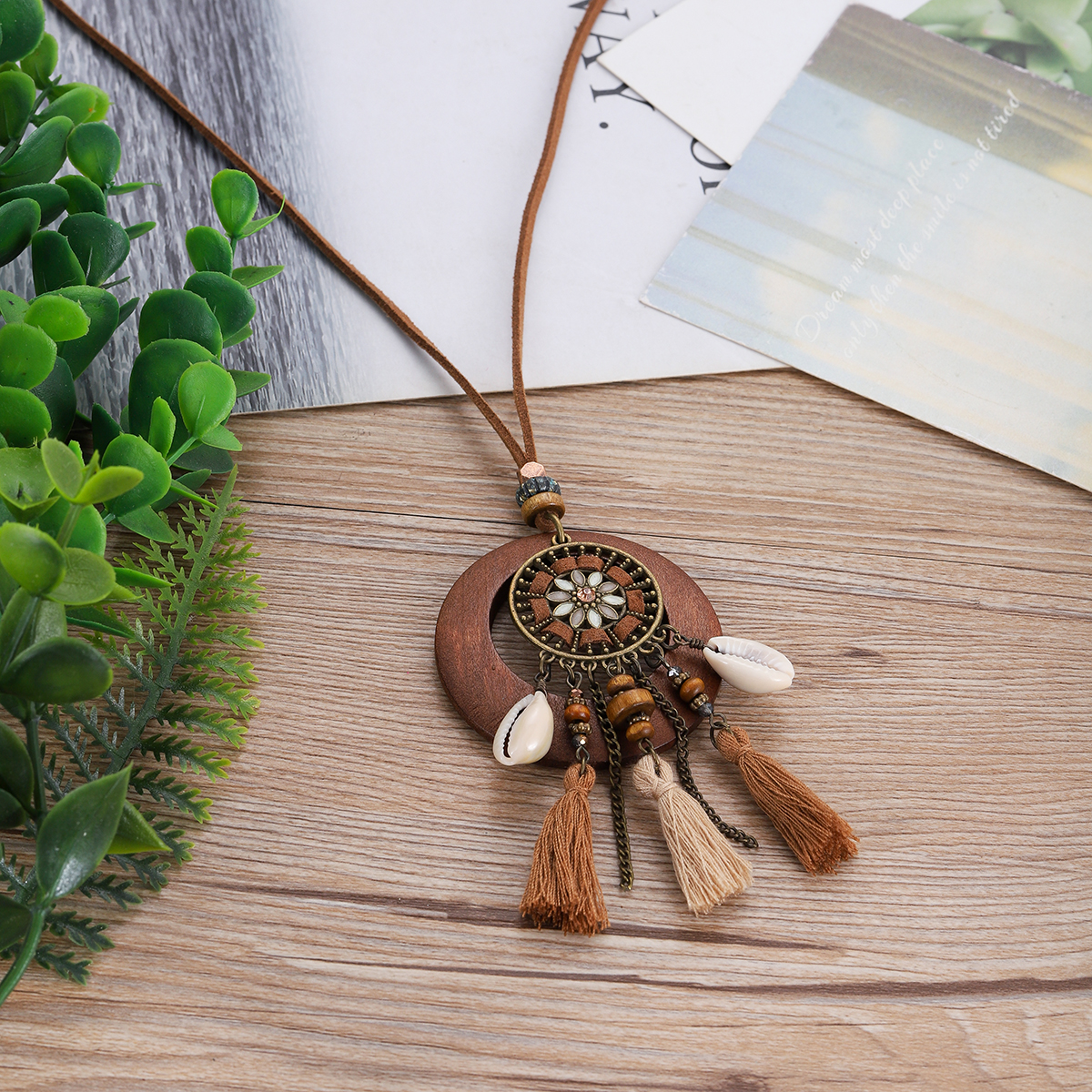Retro Ethnic Round Wooden Long - Ethnic Fashion Wear For Women 리뷰 및 가격