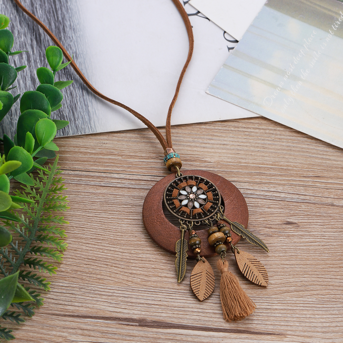 Retro Ethnic Round Wooden Long - Ethnic Fashion Wear For Women 리뷰 및 가격