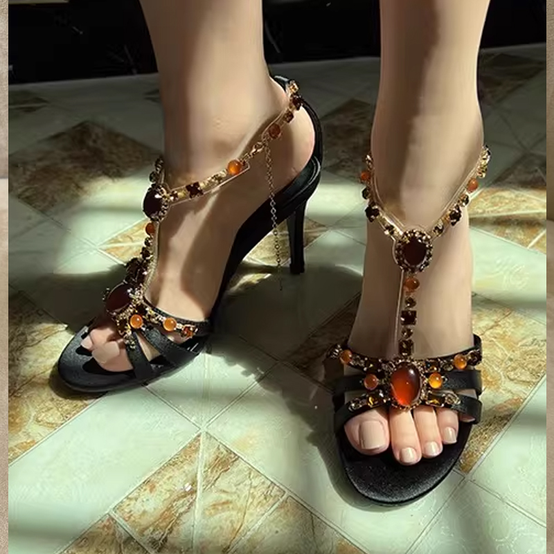 Rhinestone Open Toe Cross Stra - Ethnic Modern Fashion 리뷰 및 가격