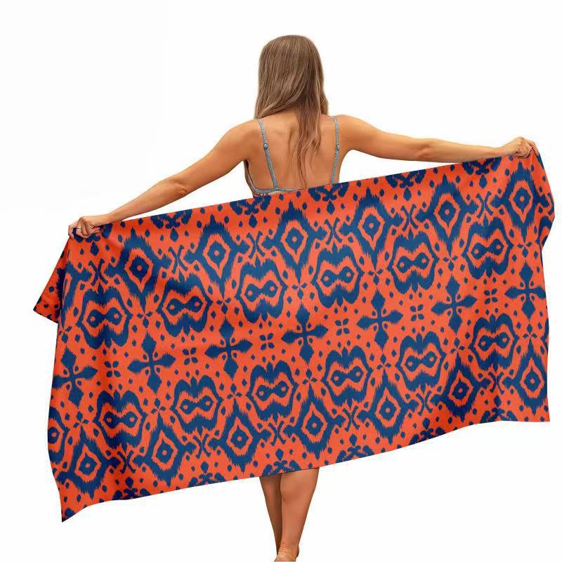 Orange Blue Ikat Print Beach T - Ikat Woven Fabric 리뷰 및 가격