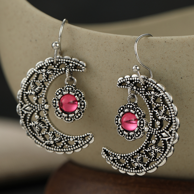 Vintage Inlaid Red Stone Moon  - Ethnic Fashion Wear For Women 리뷰 및 가격
